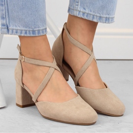Sandalias de mujer elegantes de ante con tacón alto, beige Potocki SZ12341 3