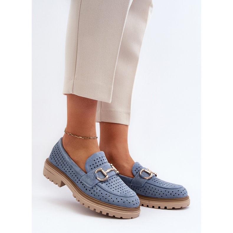 Mocasines Mujer Calados Con Adorno, Azul Talesse 2