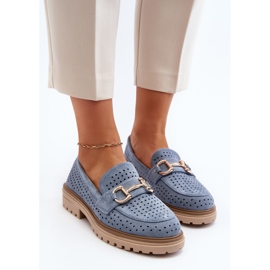 Mocasines Mujer Calados Con Adorno, Azul Talesse 5