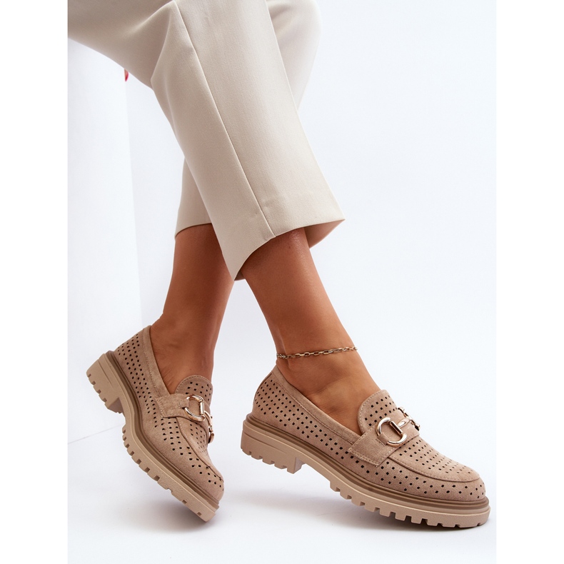 Mocasines Mujer Calados Con Adorno, Beige Talesse 1