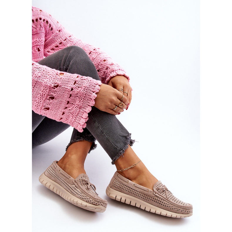 Vinceza Mocasines de mujer beige con lazo Reece 1