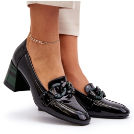 Vinceza Zapatos de salón de charol Paliotte negros con cadena 10