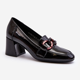 Vinceza Zapatos de salón de charol Paliotte negros con cadena 3