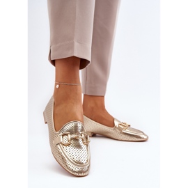 Mocasines de mujer con tacón plano y decoración dorada Iluvana dorado 3