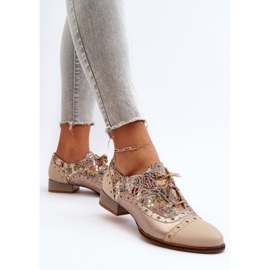 Zapatos De Mujer De Piel Con Parte Superior Decorada Maciejka 06408-04 Beige 5