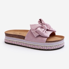 Chanclas de Mujer con Plataforma y Lazo, Morado Evatria violeta 1