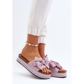 Chanclas de Mujer con Plataforma y Lazo, Morado Evatria violeta 2