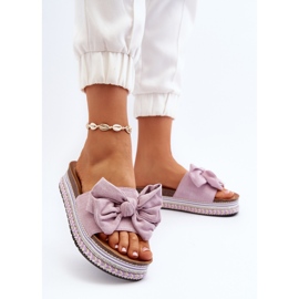 Chanclas de Mujer con Plataforma y Lazo, Morado Evatria violeta 3