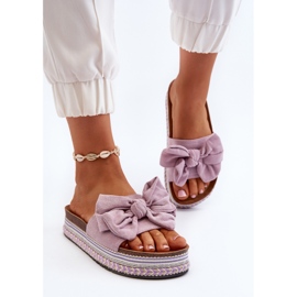 Chanclas de Mujer con Plataforma y Lazo, Morado Evatria violeta 4