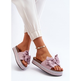 Chanclas de Mujer con Plataforma y Lazo, Morado Evatria violeta 7