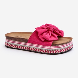 Chanclas de Mujer con Plataforma y Lazo Fucsia Evatria rosa 1