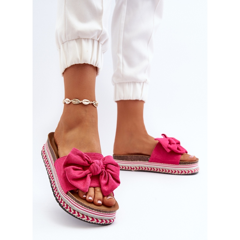 Chanclas de Mujer con Plataforma y Lazo Fucsia Evatria rosa 2