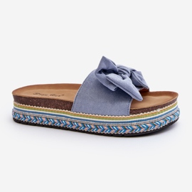 Chanclas de Mujer con Plataforma y Lazo, Azul Evatria 1