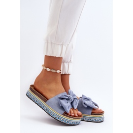Chanclas de Mujer con Plataforma y Lazo, Azul Evatria 2