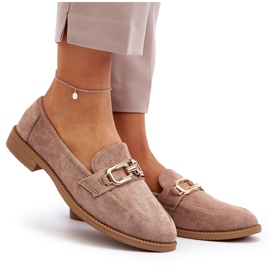 Mocasines de Mujer en Ante con Tacón Plano, Beige Oscuro Misal 10