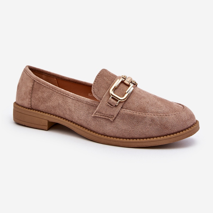 Mocasines de Mujer en Ante con Tacón Plano, Beige Oscuro Misal 2