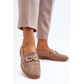 Mocasines de Mujer en Ante con Tacón Plano, Beige Oscuro Misal 4