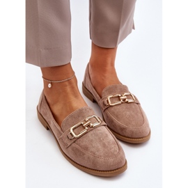 Mocasines de Mujer en Ante con Tacón Plano, Beige Oscuro Misal 5