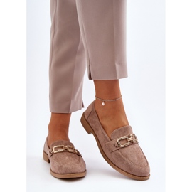 Mocasines de Mujer en Ante con Tacón Plano, Beige Oscuro Misal 7