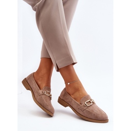 Mocasines de Mujer en Ante con Tacón Plano, Beige Oscuro Misal 9