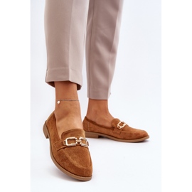 Mocasines De Mujer De Ante Con Tacón Plano Camel Misal marrón 6