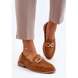 Mocasines De Mujer De Ante Con Tacón Plano Camel Misal marrón 7