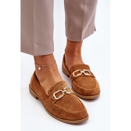 Mocasines De Mujer De Ante Con Tacón Plano Camel Misal marrón 8