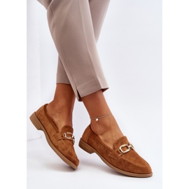Mocasines De Mujer De Ante Con Tacón Plano Camel Misal marrón 1