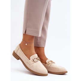 Mocasines Mujer Ante con Tacón Plano, Beige Misal 3
