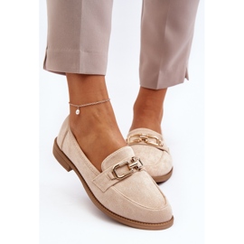 Mocasines Mujer Ante con Tacón Plano, Beige Misal 5