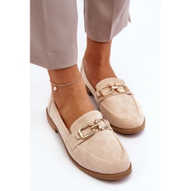 Mocasines Mujer Ante con Tacón Plano, Beige Misal 6