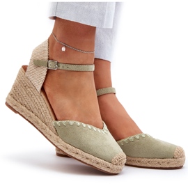 Sandalias Alpargata Cuña Ante Con Trenzado, Verde Raylin 9