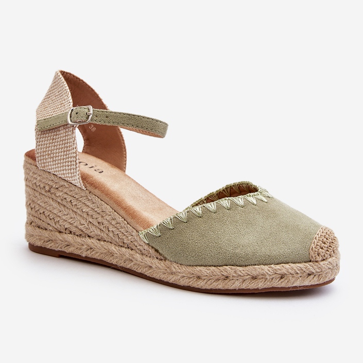 Sandalias Alpargata Cuña Ante Con Trenzado, Verde Raylin 1