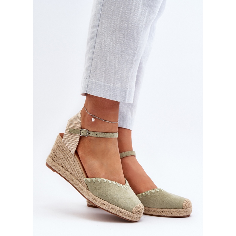 Sandalias Alpargata Cuña Ante Con Trenzado, Verde Raylin 2