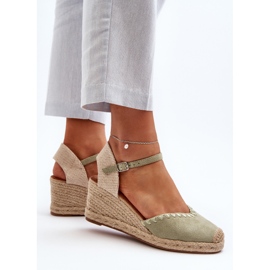 Sandalias Alpargata Cuña Ante Con Trenzado, Verde Raylin 7