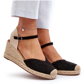 Sandalias Alpargatas De Ante Con Cuña Y Trenza, Negro Raylin 9