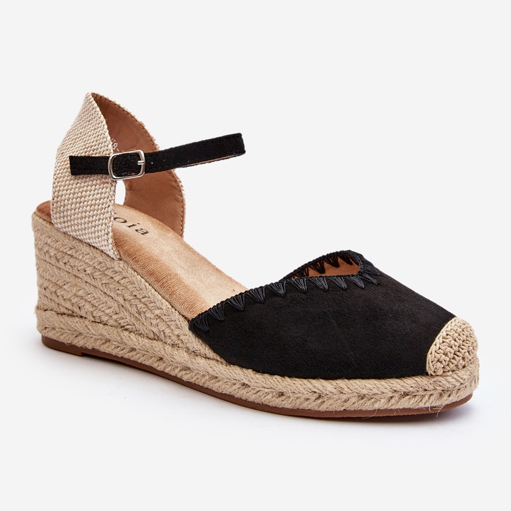 Sandalias Alpargatas De Ante Con Cuña Y Trenza, Negro Raylin 1