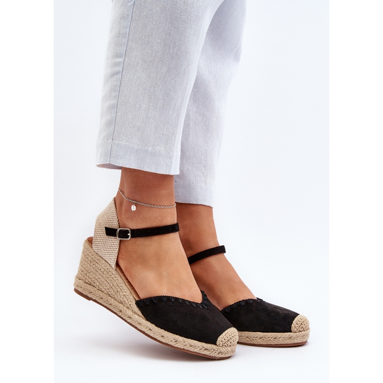 Sandalias Alpargatas De Ante Con Cuña Y Trenza, Negro Raylin 2