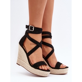Sandalias de cuña con trenza, Negro Salthe 5