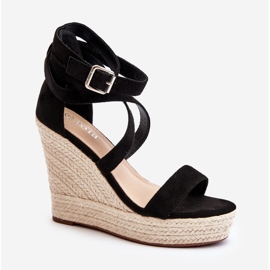 Sandalias de cuña con trenza, Negro Salthe 4