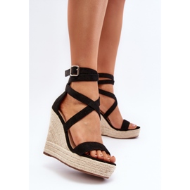 Sandalias de cuña con trenza, Negro Salthe 6