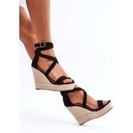 Sandalias de cuña con trenza, Negro Salthe 1