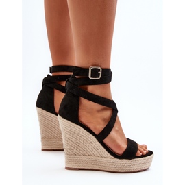 Sandalias de cuña con trenza, Negro Salthe 10