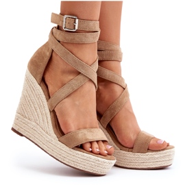 Sandalias de cuña con trenza, Marrón Salthe beige 10