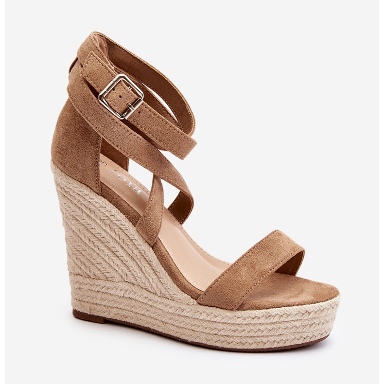 Sandalias de cuña con trenza, Marrón Salthe beige 2 Sandalias de cuña con trenza, Marrón Salthe beige 2