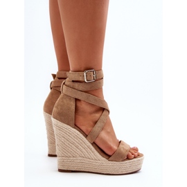 Sandalias de cuña con trenza, Marrón Salthe beige 6