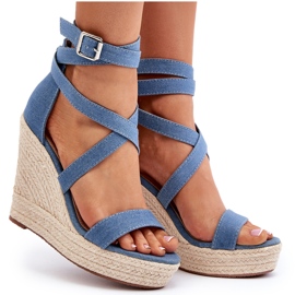 Sandalias cuña denim con trenza, Azul Salthe 10