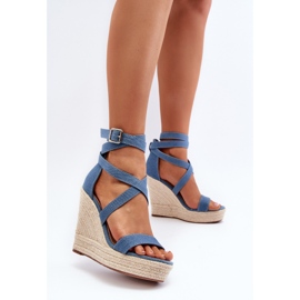 Sandalias cuña denim con trenza, Azul Salthe 4