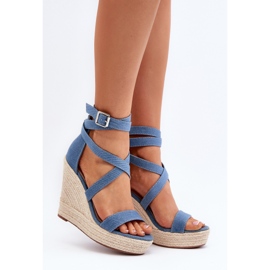 Sandalias cuña denim con trenza, Azul Salthe 3
