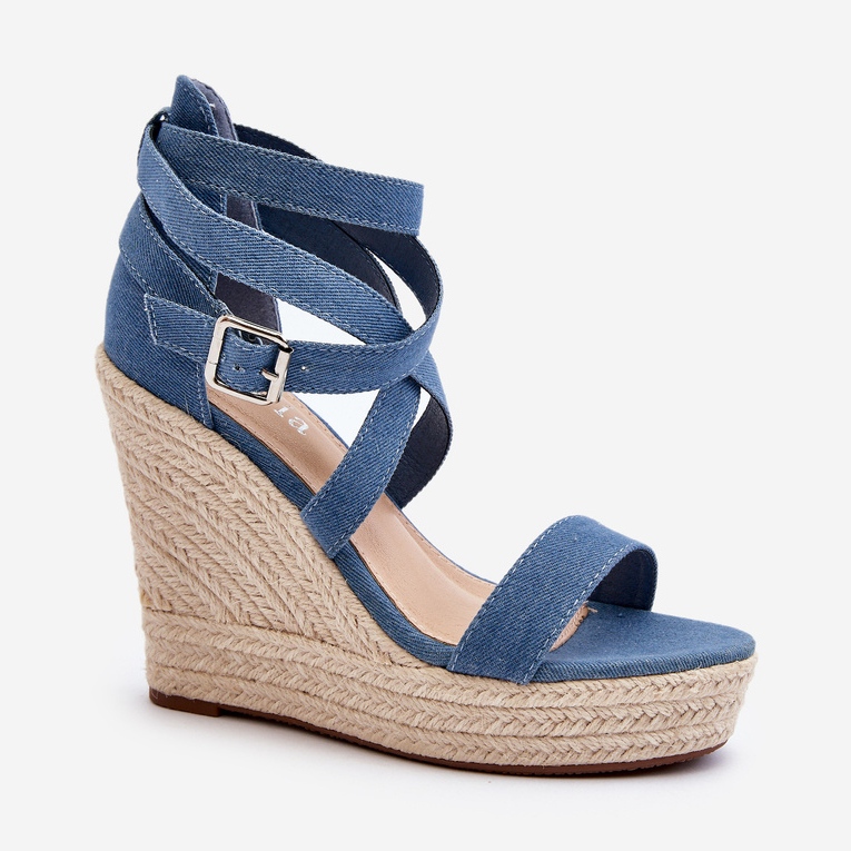 Sandalias cuña denim con trenza, Azul Salthe 2